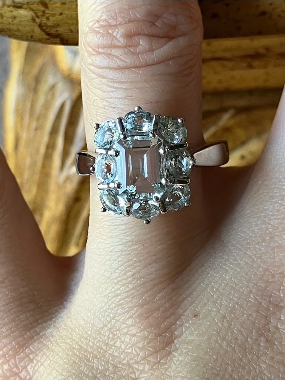 Genuine Aquamarine Sterling Silver Ring Size 8